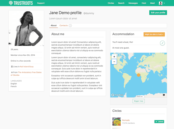 trustroots, profile, ospitalità gratuita, alternativa a couchsurfing
